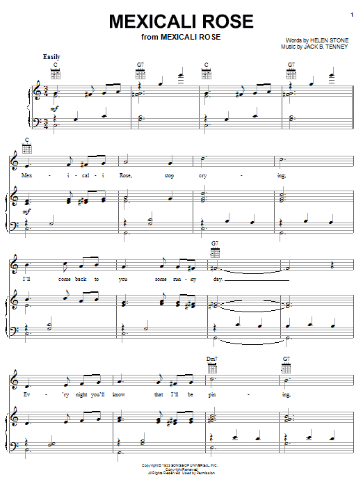 Gene Autry Mexicali Rose Sheet Music