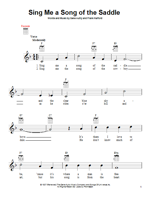 Gene Autry Sing Me A Song Of The Saddle Sheet Music