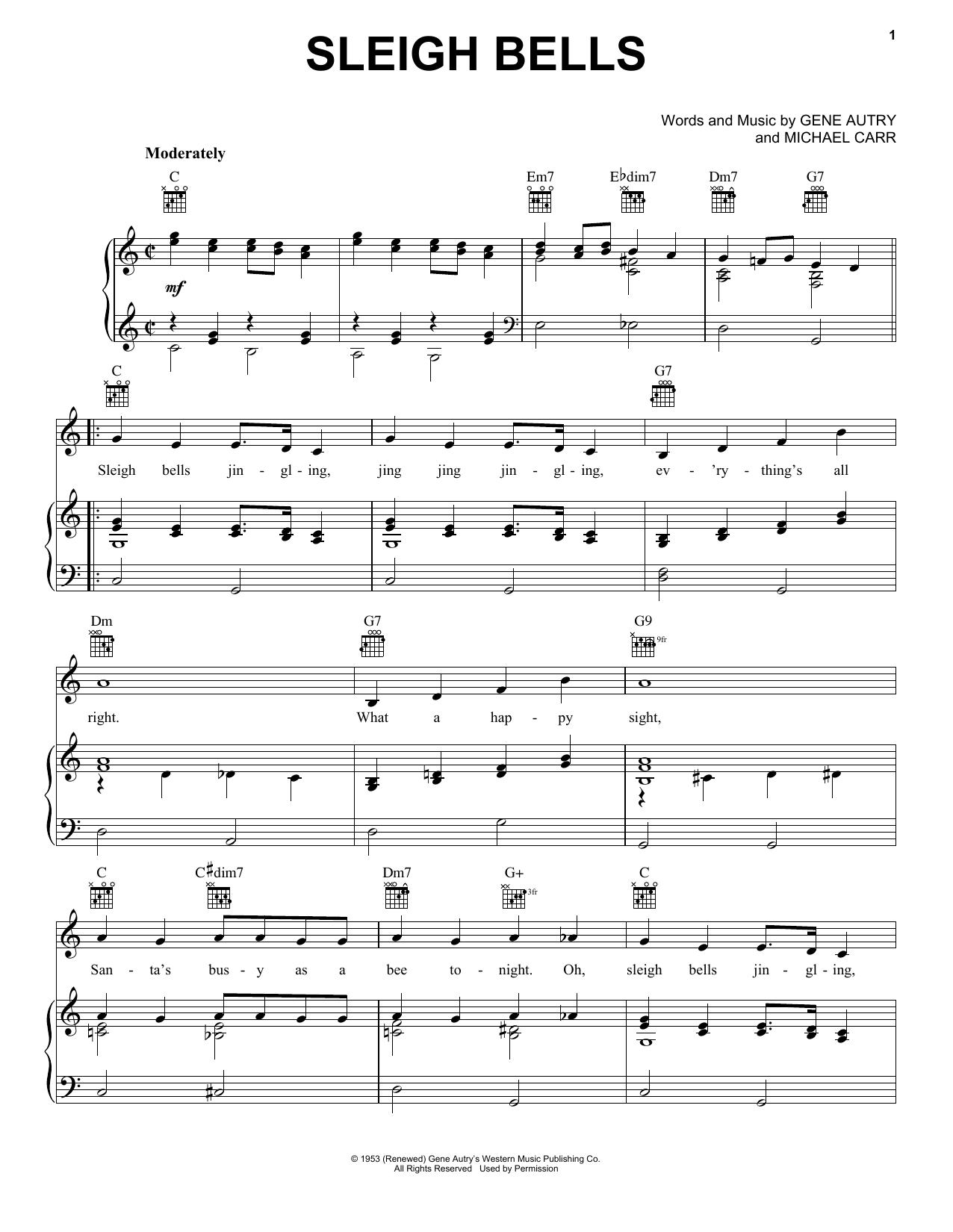 Gene Autry Sleigh Bells Sheet Music