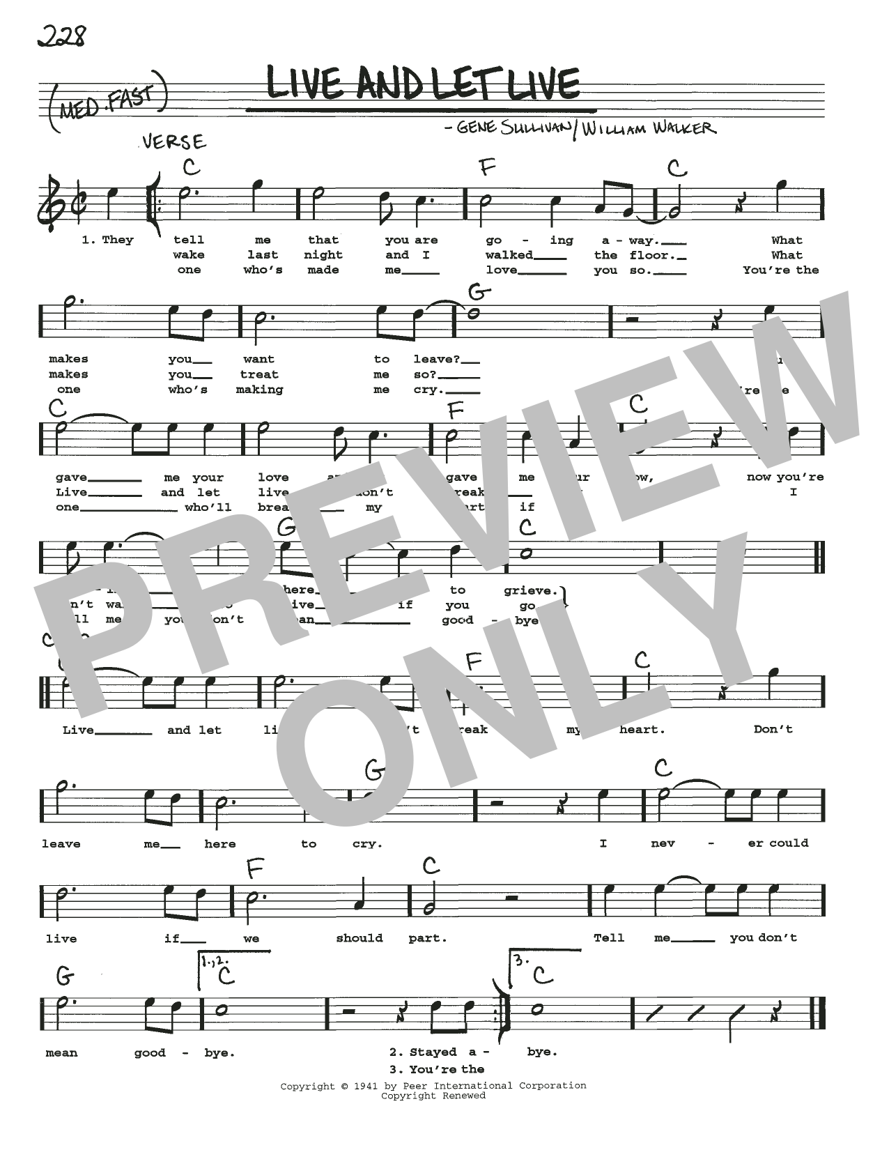 Gene Sullivan Live And Let Live Sheet Music