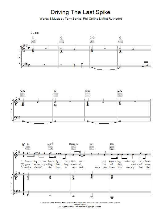 Genesis Driving The Last Spike Sheet Music
