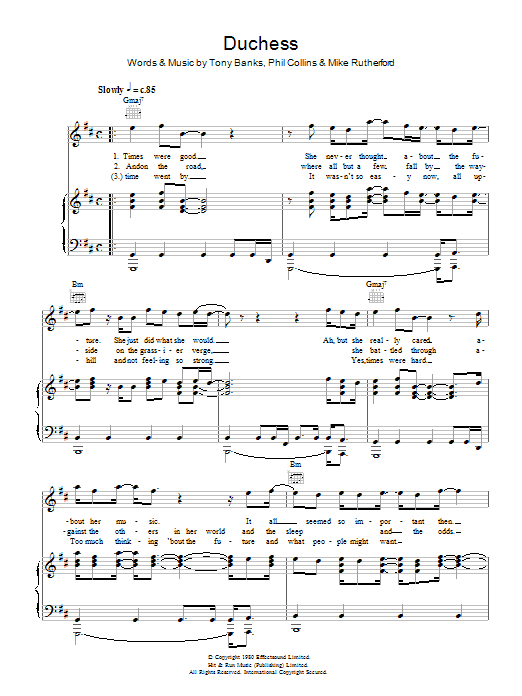 Genesis Duchess Sheet Music