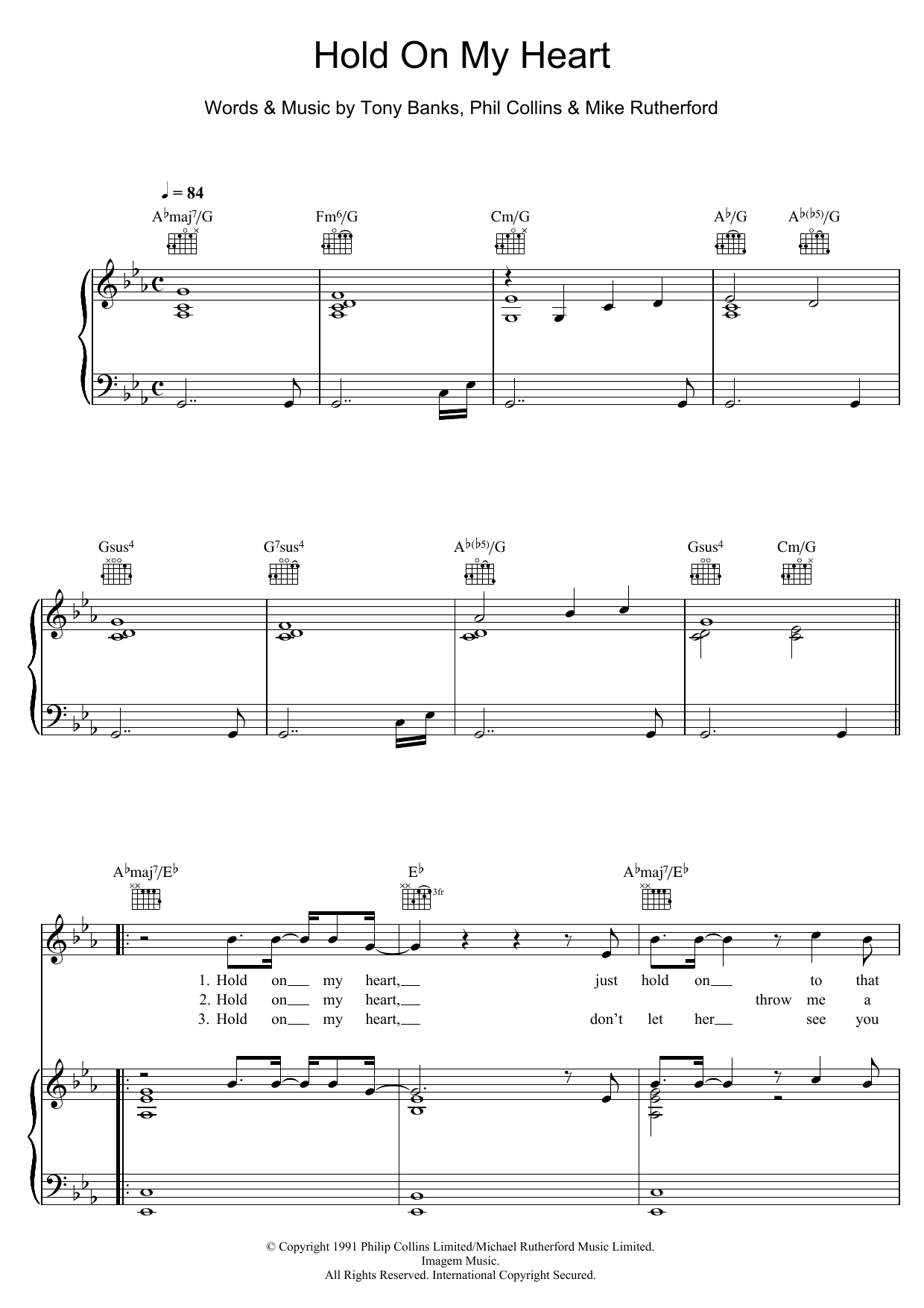 Genesis Hold On My Heart Sheet Music