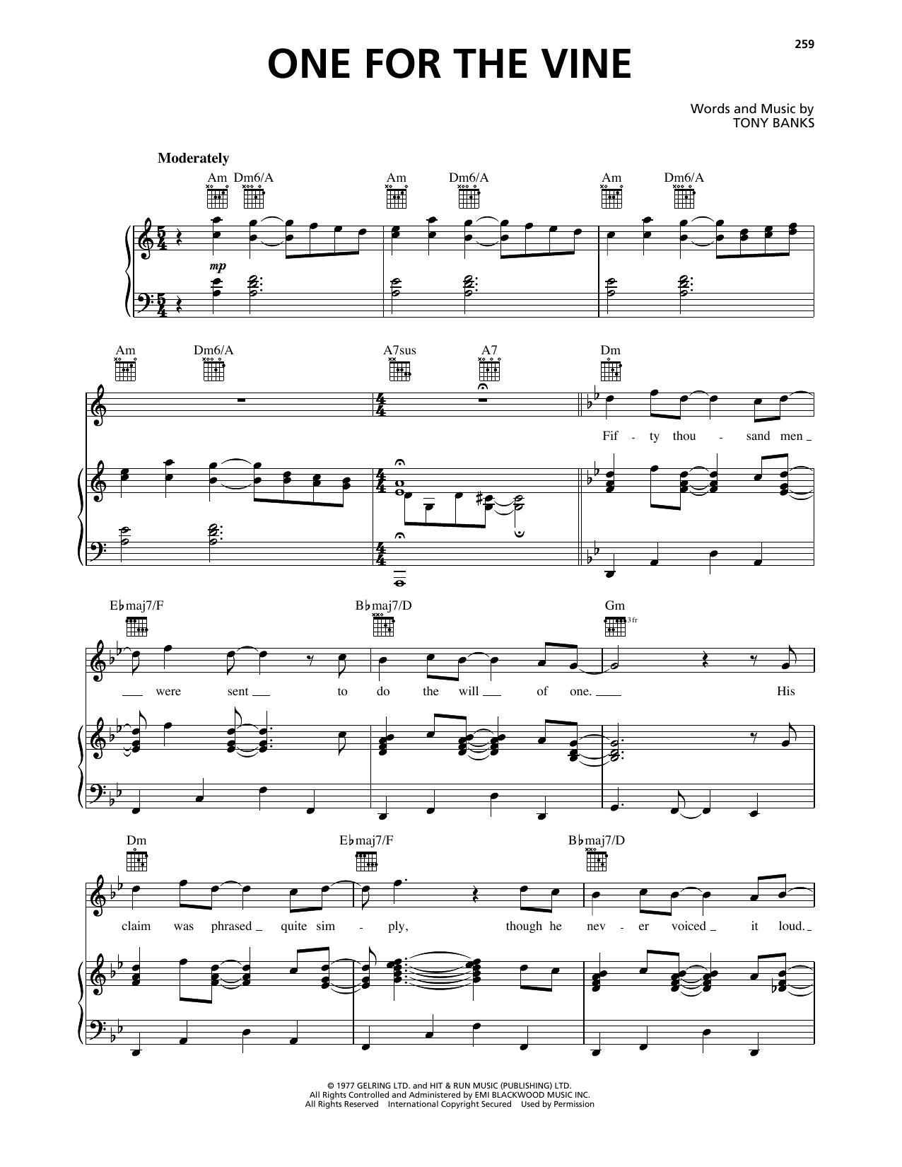 Genesis One For The Vine Sheet Music