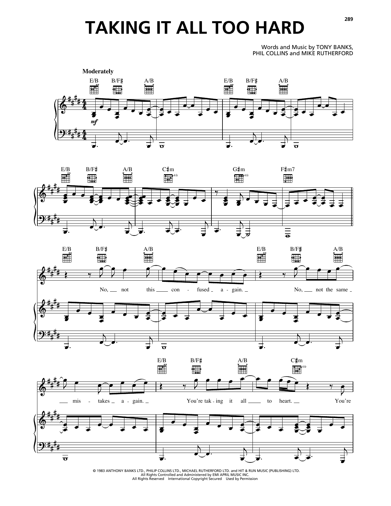 Genesis Taking It All Too Hard Sheet Music