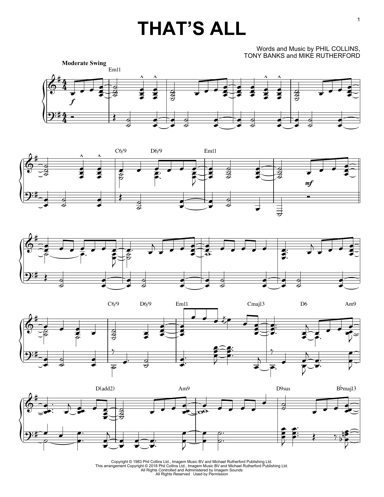 Genesis That's All [Jazz version] Sheet Music