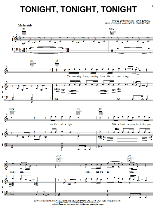 Genesis Tonight, Tonight, Tonight Sheet Music