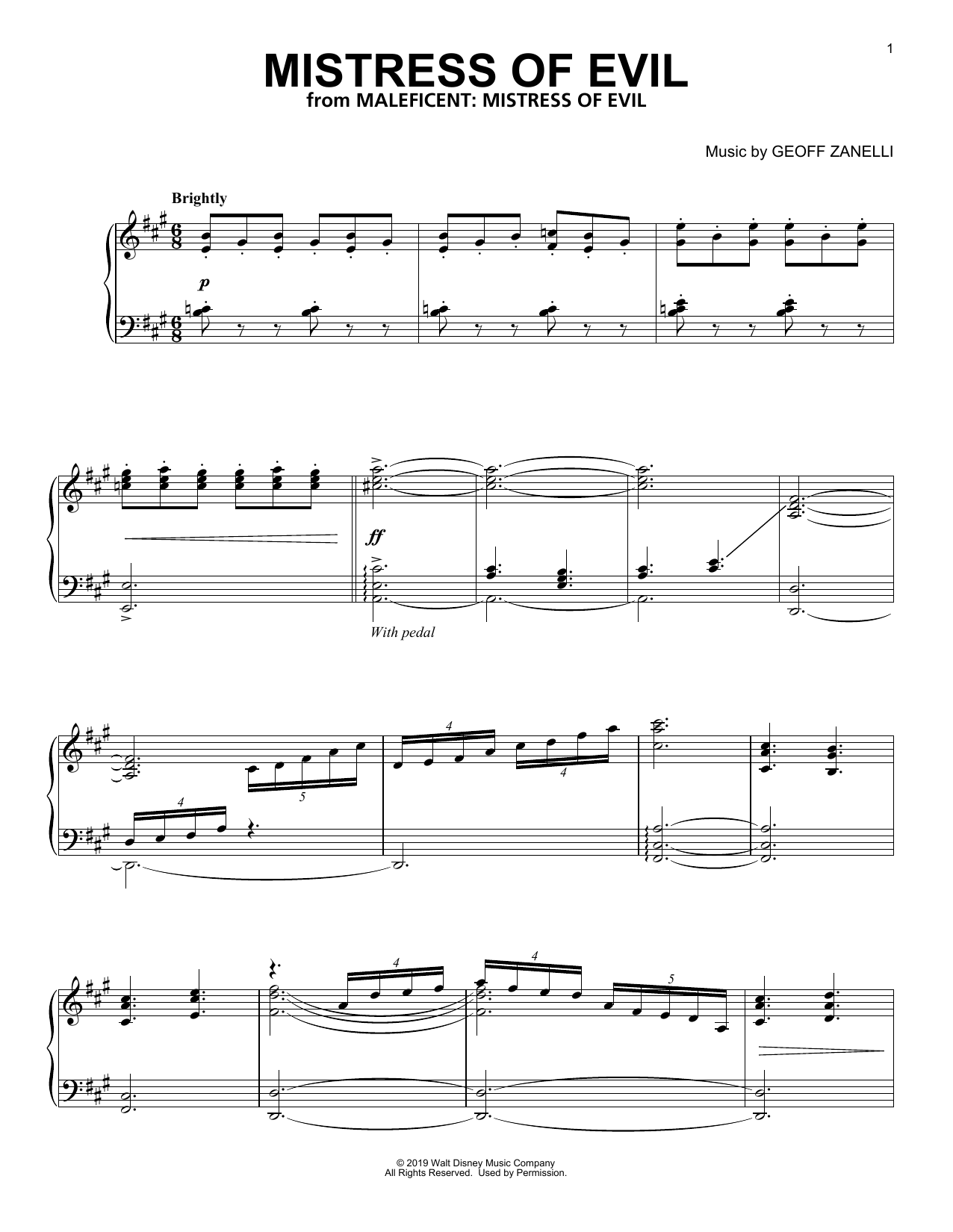 Geoff Zanelli Mistress Of Evil (from Disney's Maleficent: Mistress of Evil) Sheet Music