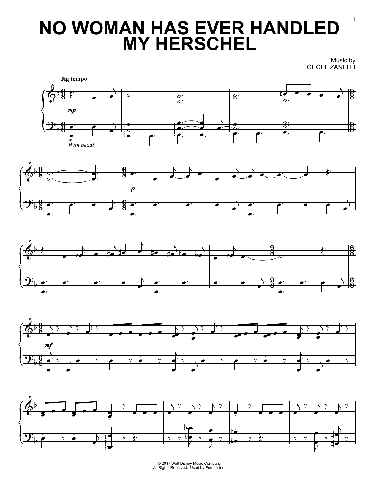 Geoff Zanelli No Woman Has Ever Handled My Herschel Sheet Music