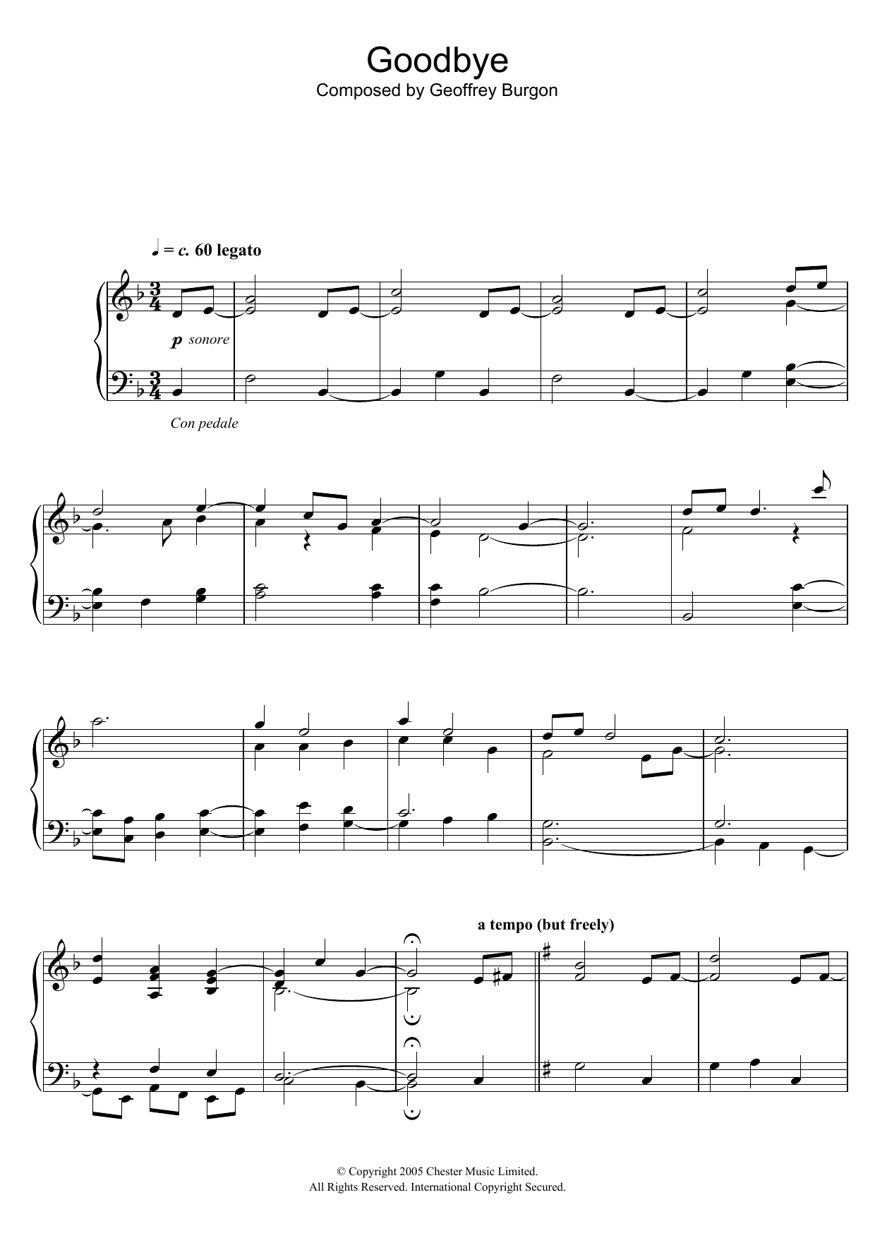 Geoffrey Burgon Goodbye Sheet Music