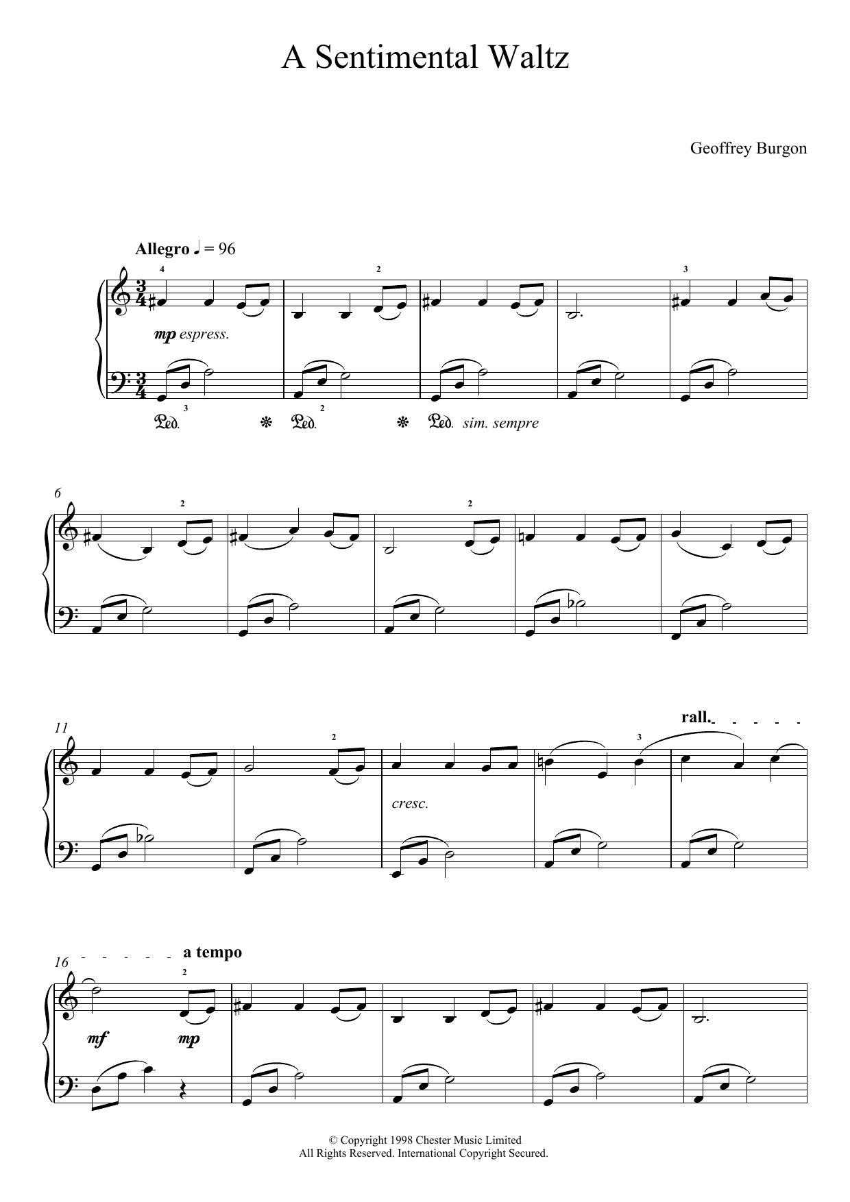 Geoffrey Burgon Sentimental Waltz (From 'Nine Easy Pieces For Piano') Sheet Music