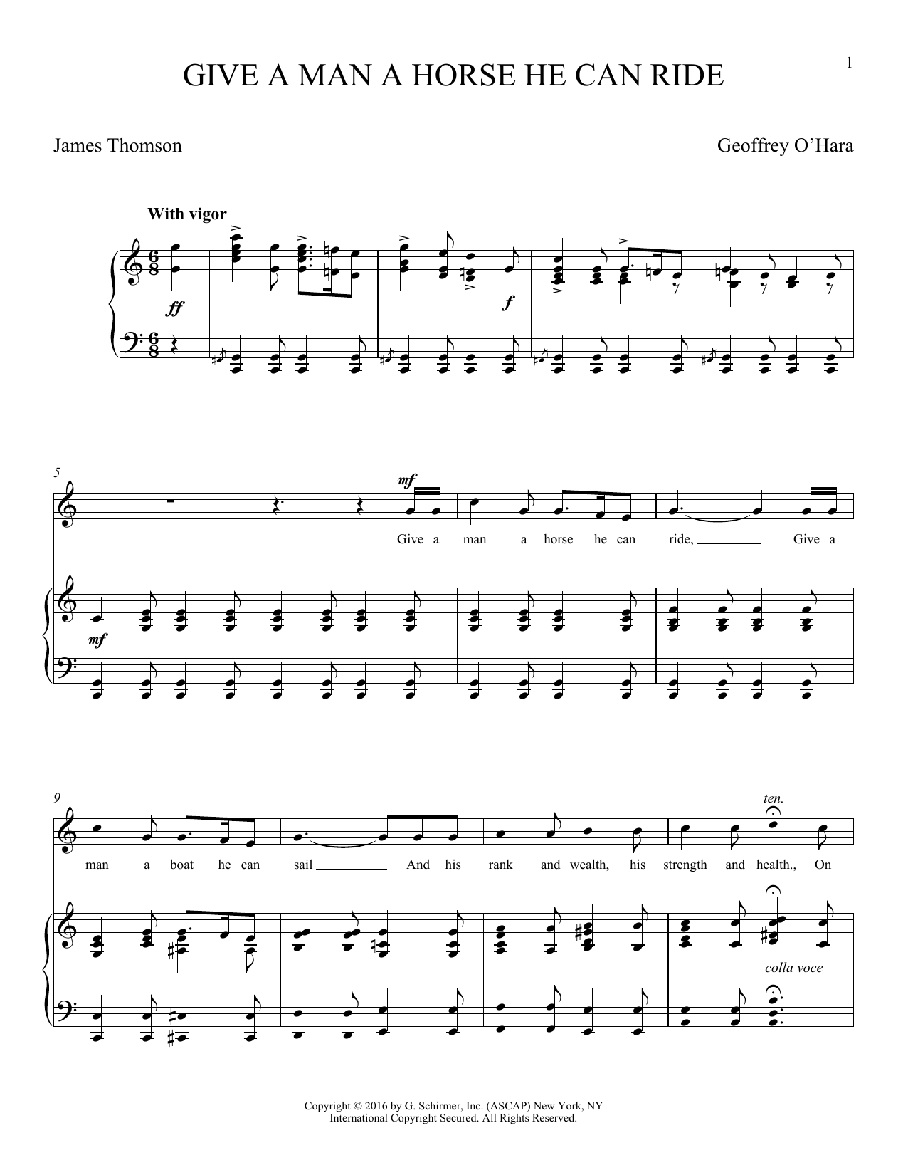 Geoffrey O'Hara Give A Man A Horse He Can Ride (O'Hara) Sheet Music