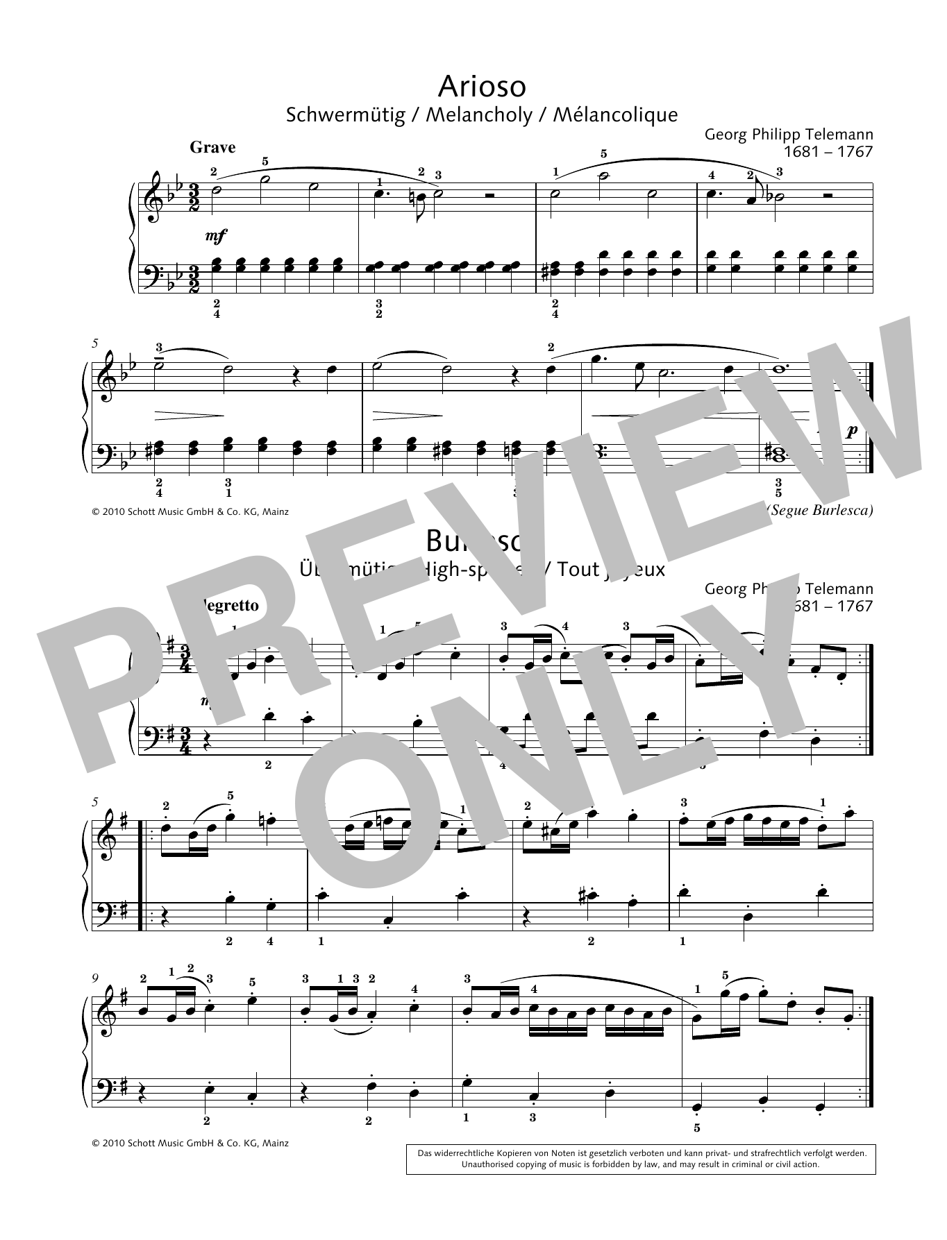 Georg Philipp Telemann Arioso-Burlesca Sheet Music