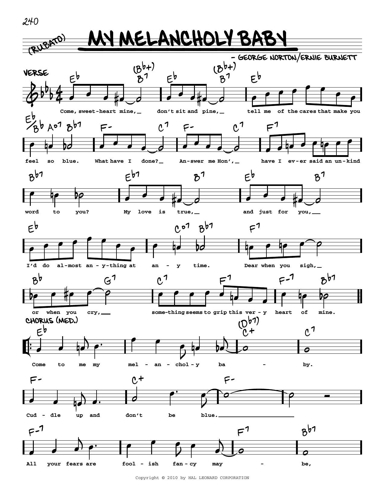George A. Norton My Melancholy Baby (arr. Robert Rawlins) Sheet Music