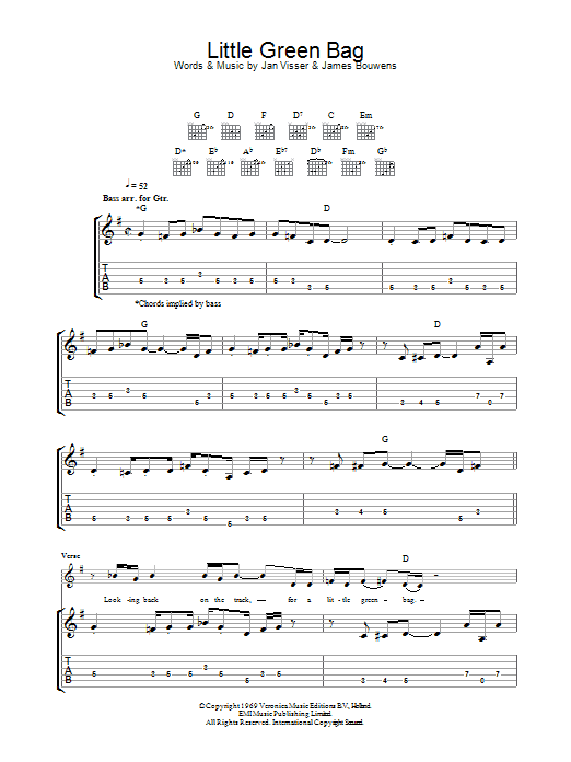 George Baker Little Green Bag Sheet Music