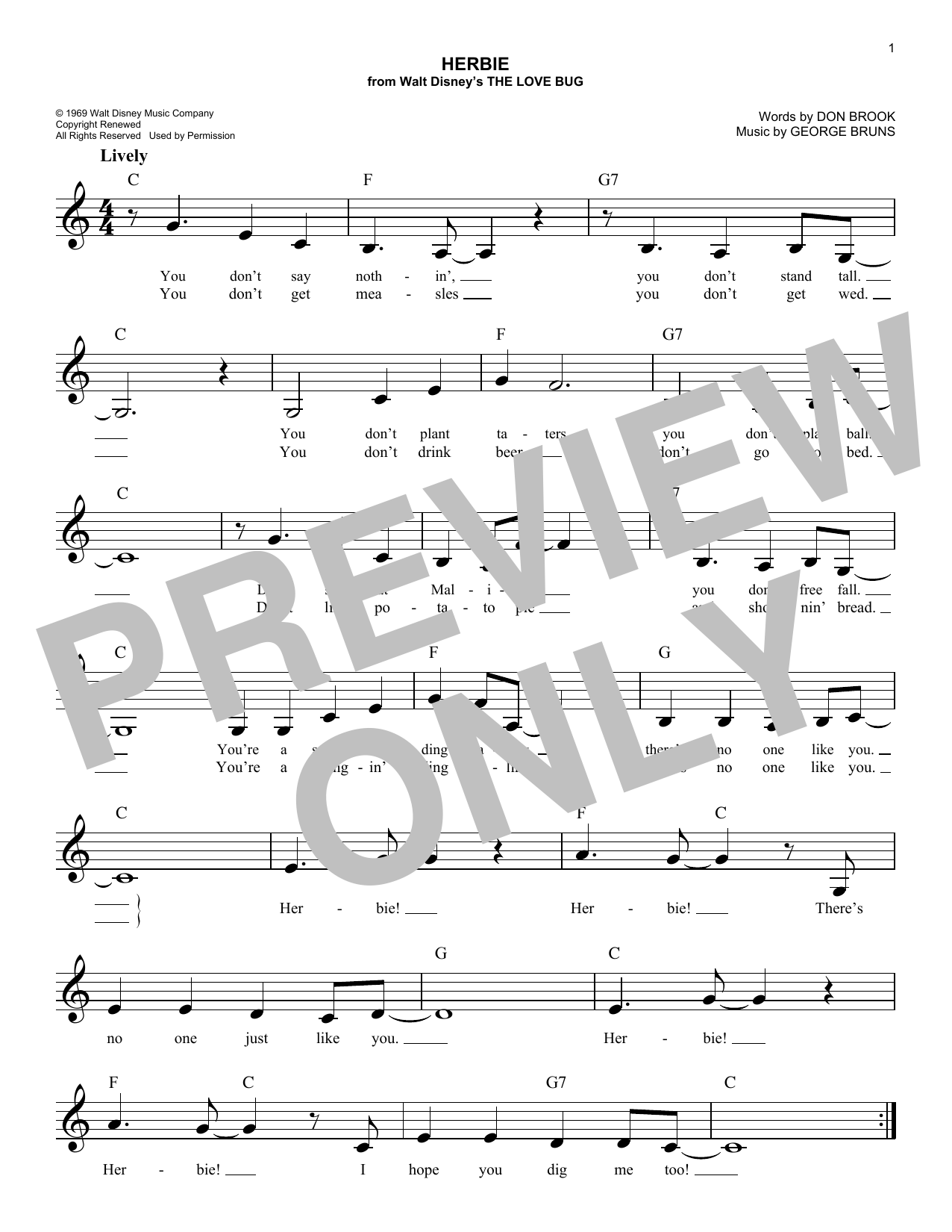 George Bruns Herbie Sheet Music