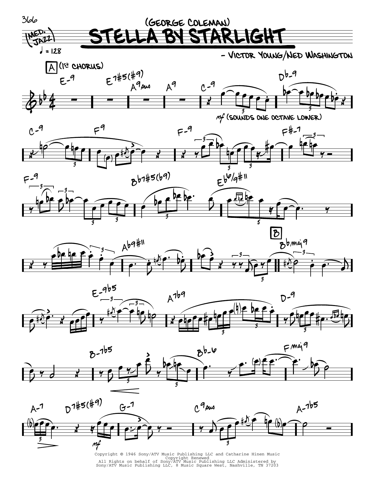 George Coleman Stella By Starlight (solo only) Sheet Music