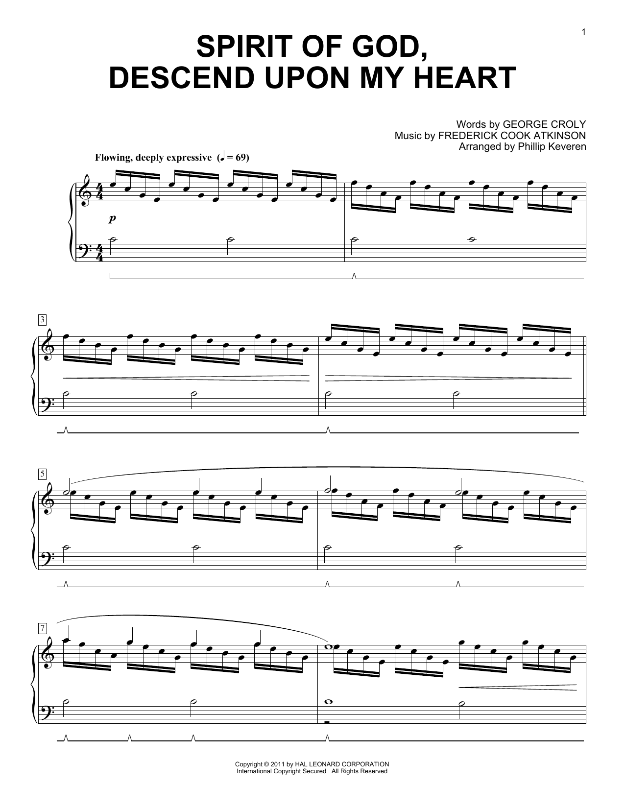 George Croly Spirit Of God, Descend Upon My Heart [Classical version] (arr. Phillip Keveren) Sheet Music