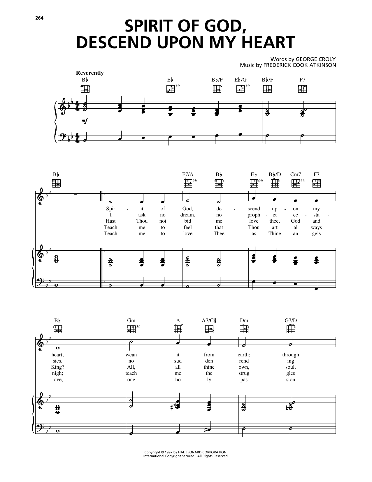 George Croly Spirit Of God, Descend Upon My Heart Sheet Music