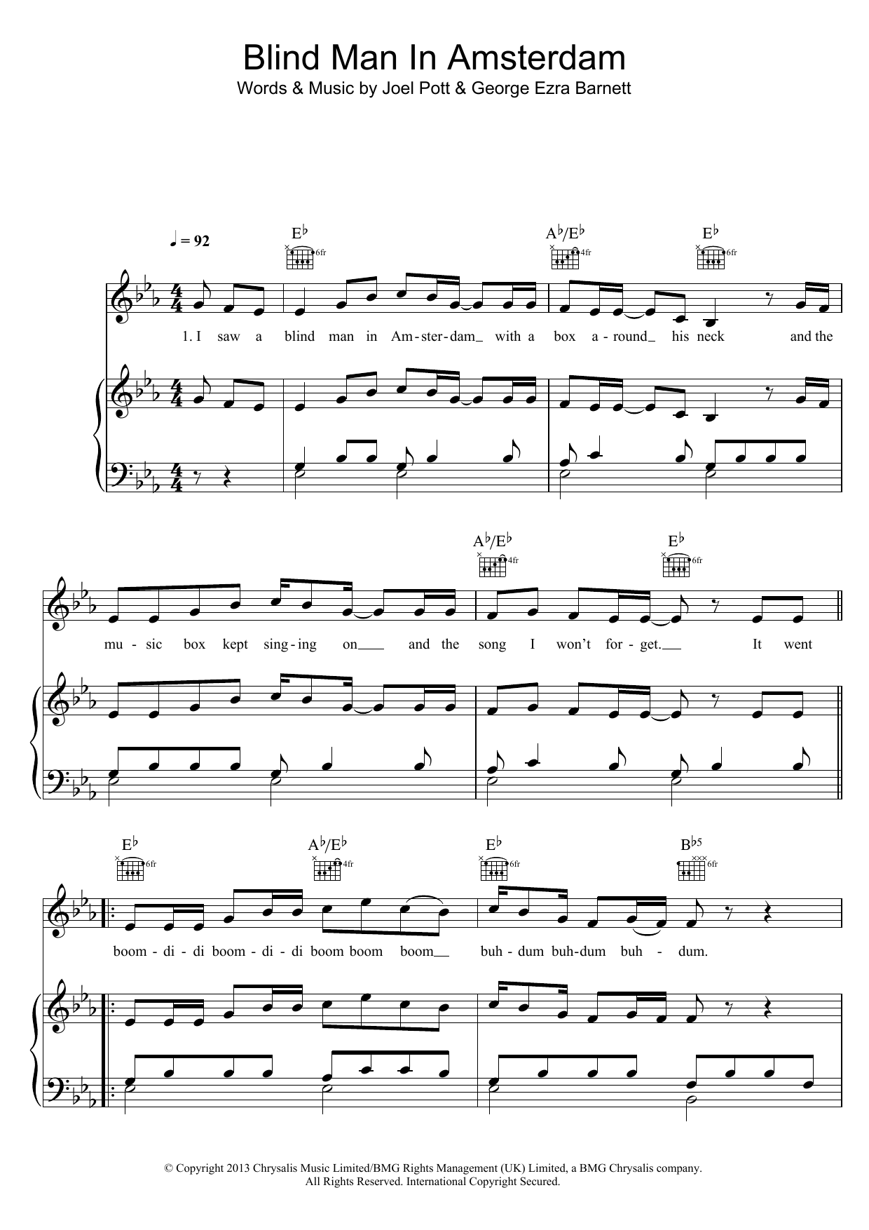 George Ezra Blind Man In Amsterdam Sheet Music