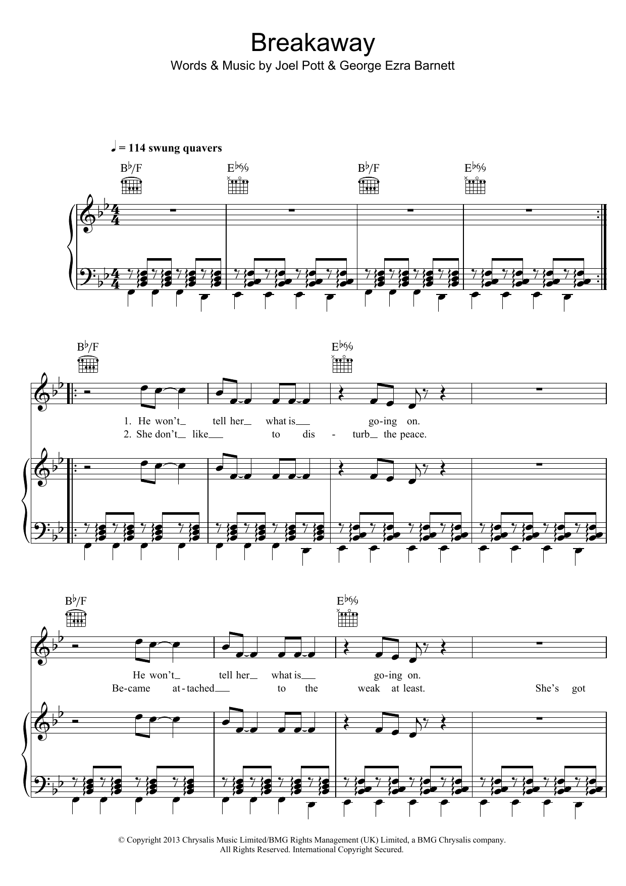 George Ezra Breakaway Sheet Music