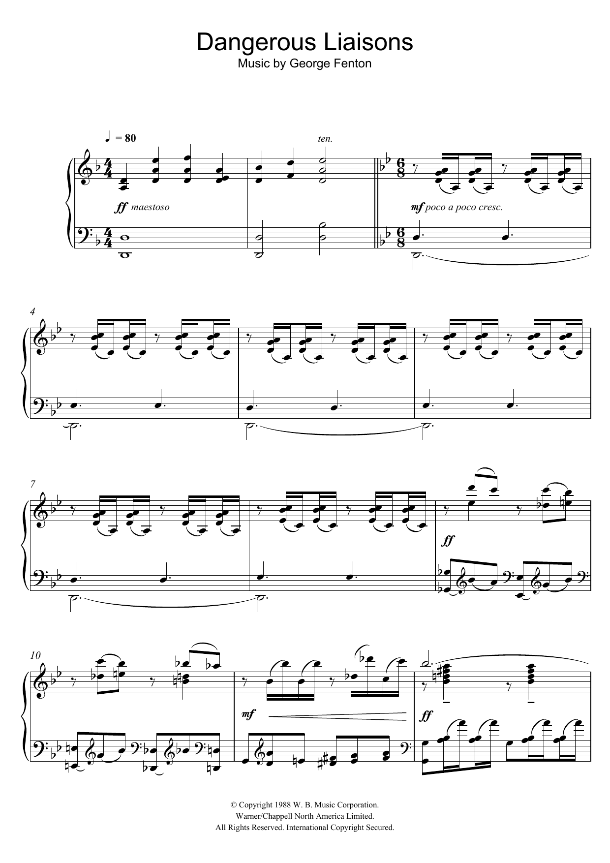 George Fenton Dangerous Liaisons (Main Title) Sheet Music