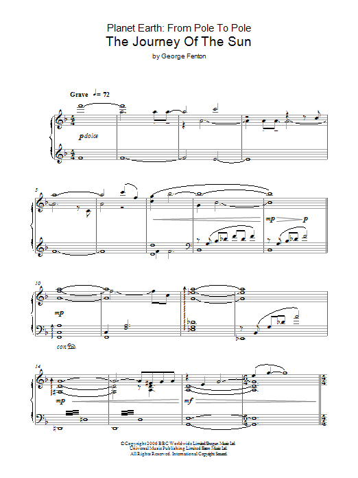 George Fenton Planet Earth: The Journey Of The Sun Sheet Music