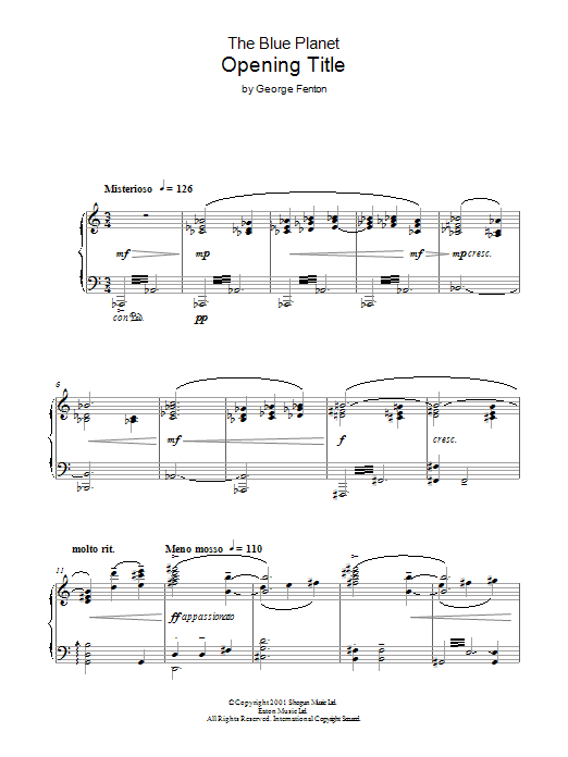 George Fenton The Blue Planet, Opening Title Sheet Music