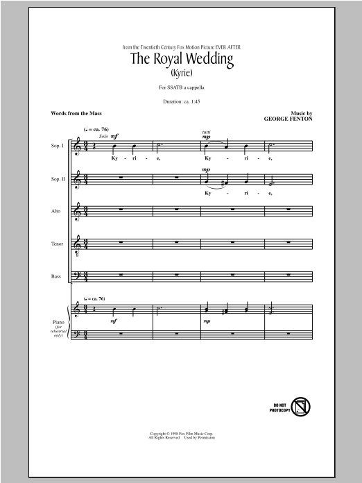 George Fenton The Royal Wedding (Kyrie) Sheet Music