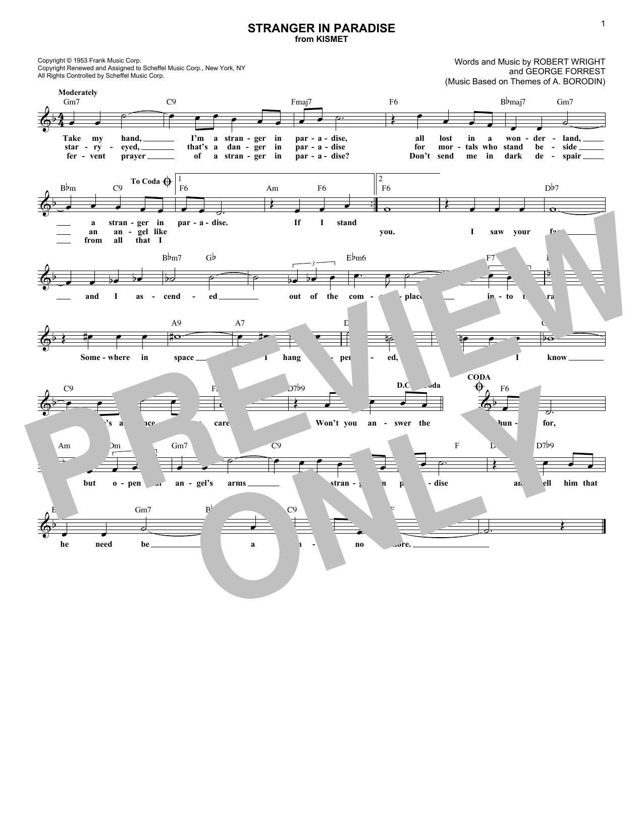 George Forrest Stranger In Paradise Sheet Music