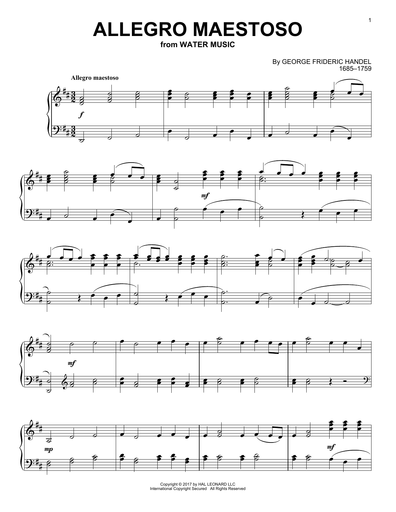 George Frideric Handel Allegro Maestoso Sheet Music