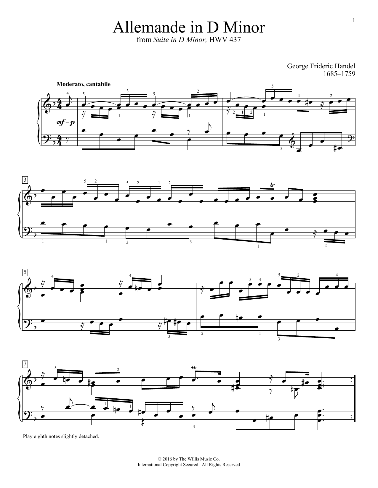 George Frideric Handel Allemande In D Minor Sheet Music