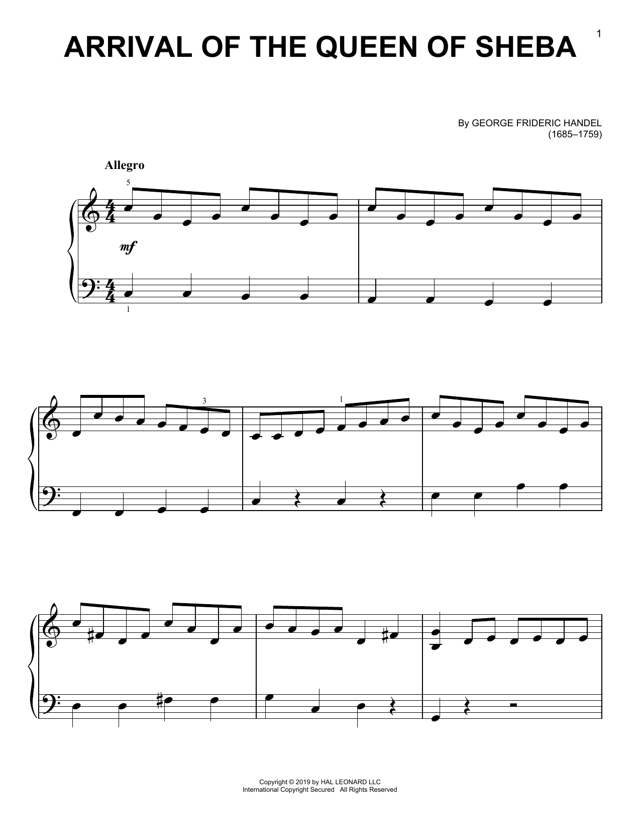 George Frideric Handel Arrival Of The Queen Of Sheba Sheet Music