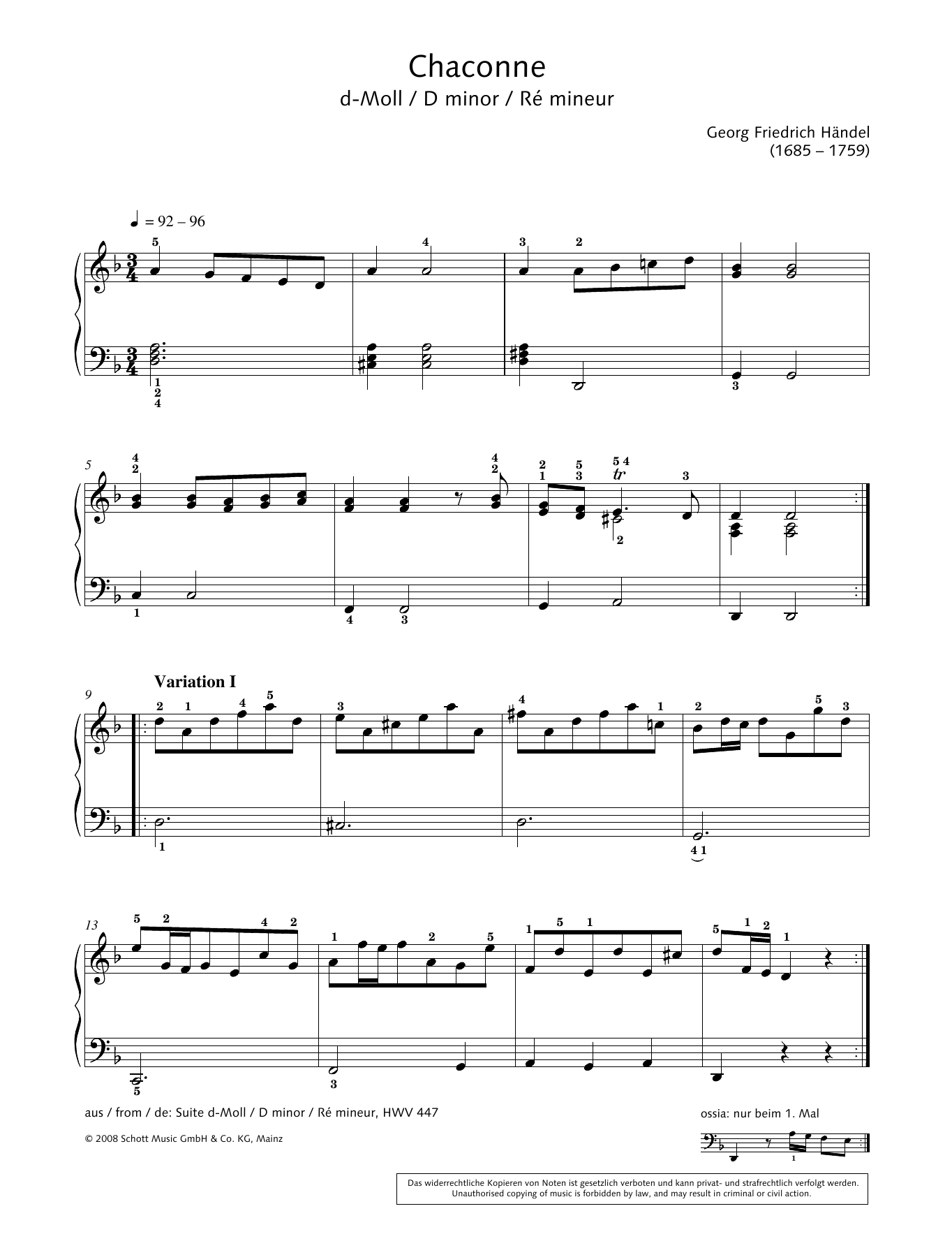 George Frideric Handel Chaconne in D Minor Sheet Music
