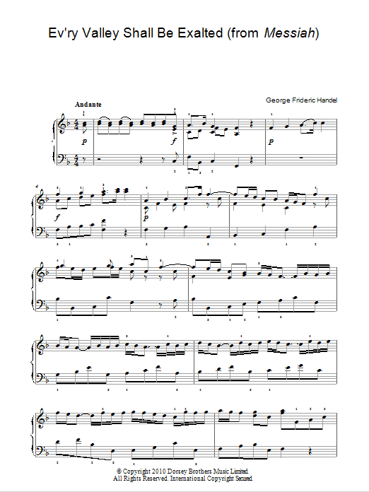 George Frideric Handel Ev'ry Valley Shall Be Exalted (from Messiah) Sheet Music