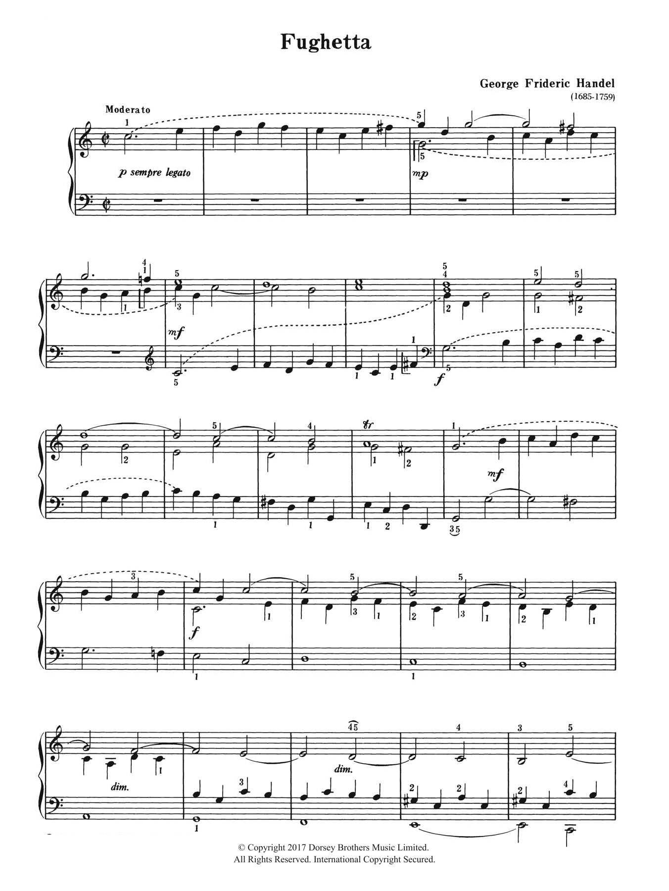 George Frideric Handel Fughetta Sheet Music