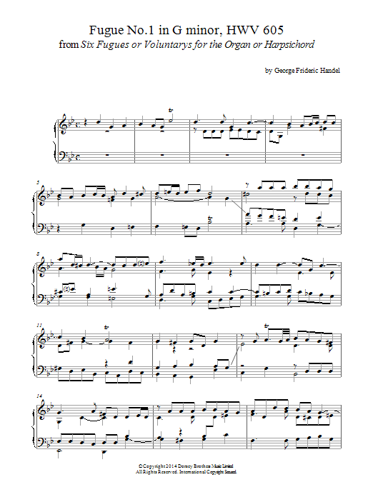 George Frideric Handel Fugue No.1 In G Minor (From 6 Fugues) HWV 605 Sheet Music