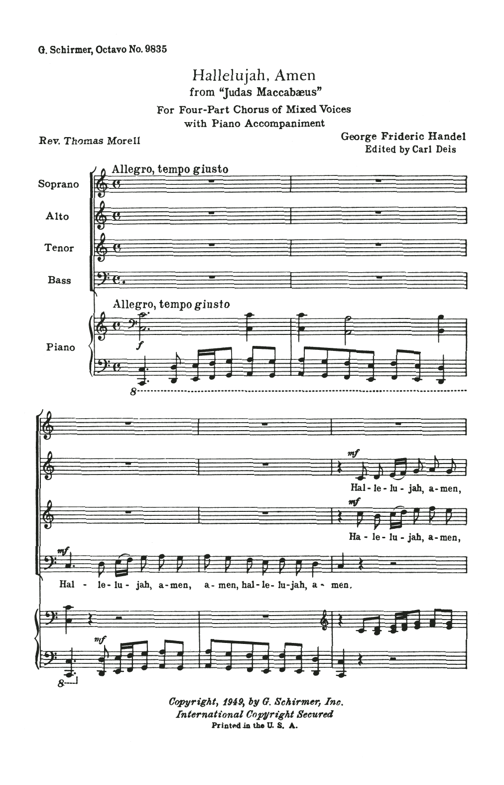 George Frideric Handel Hallelujah, Amen (from Judas Maccabaeus) Sheet Music