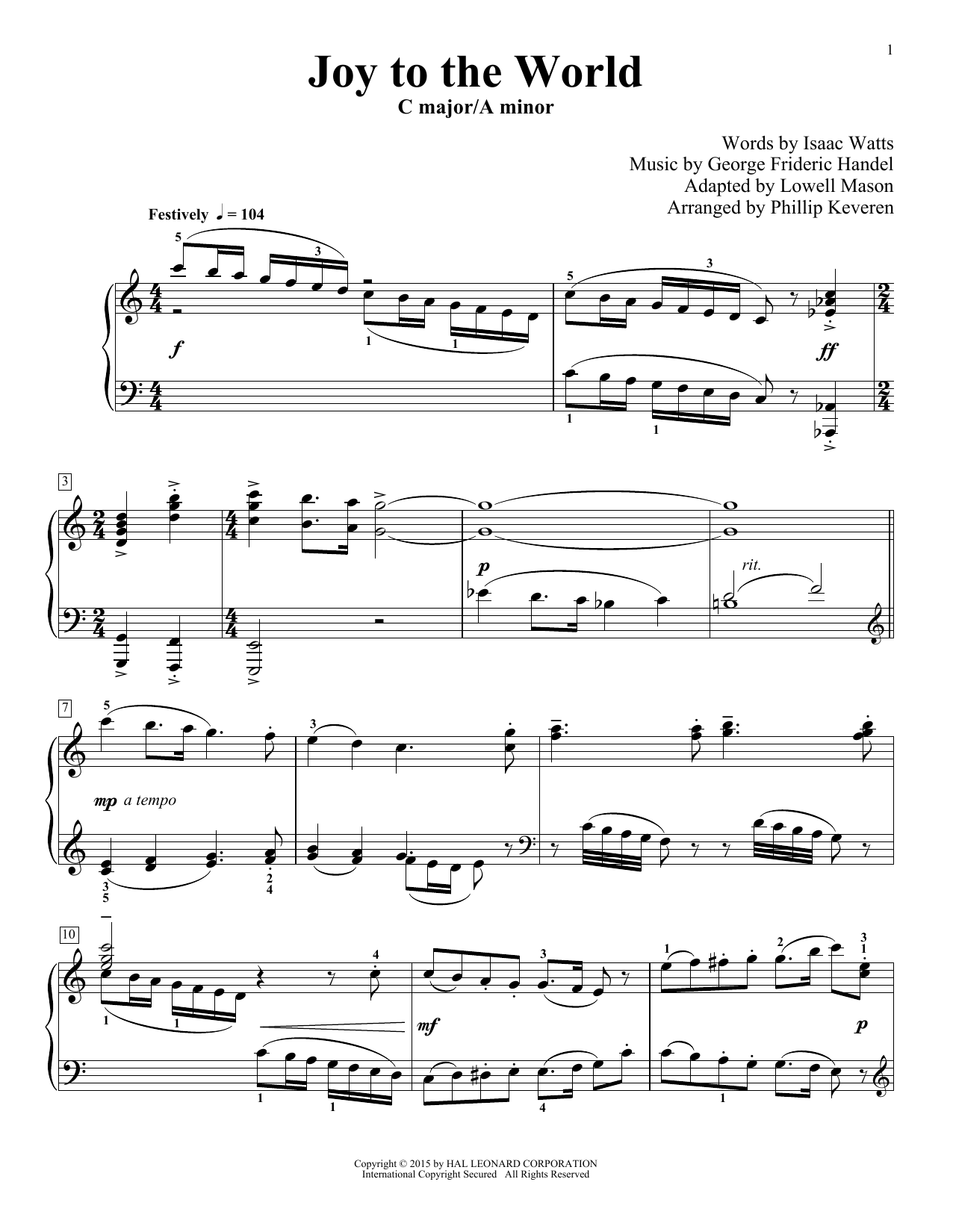 George Frideric Handel Joy To The World (arr. Phillip Keveren) Sheet Music