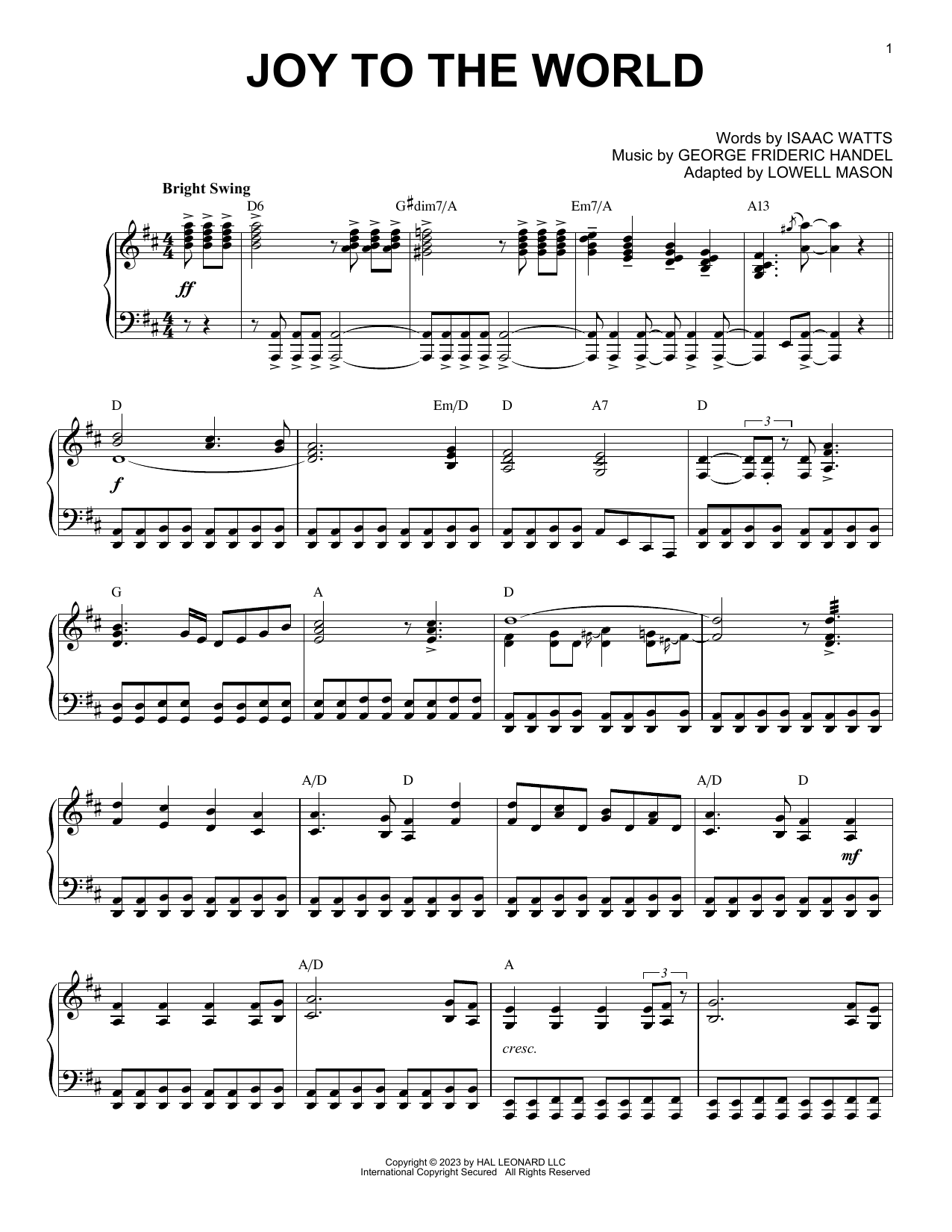 George Frideric Handel Joy To The World [Boogie Woogie version] (arr. Brent Edstrom) Sheet Music