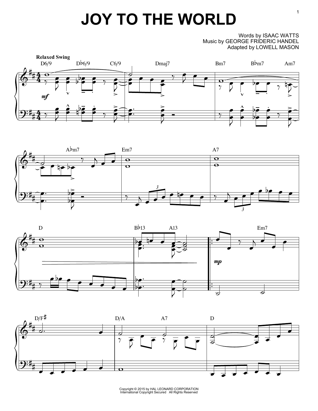 George Frideric Handel Joy To The World [Jazz version] (arr. Brent Edstrom) Sheet Music