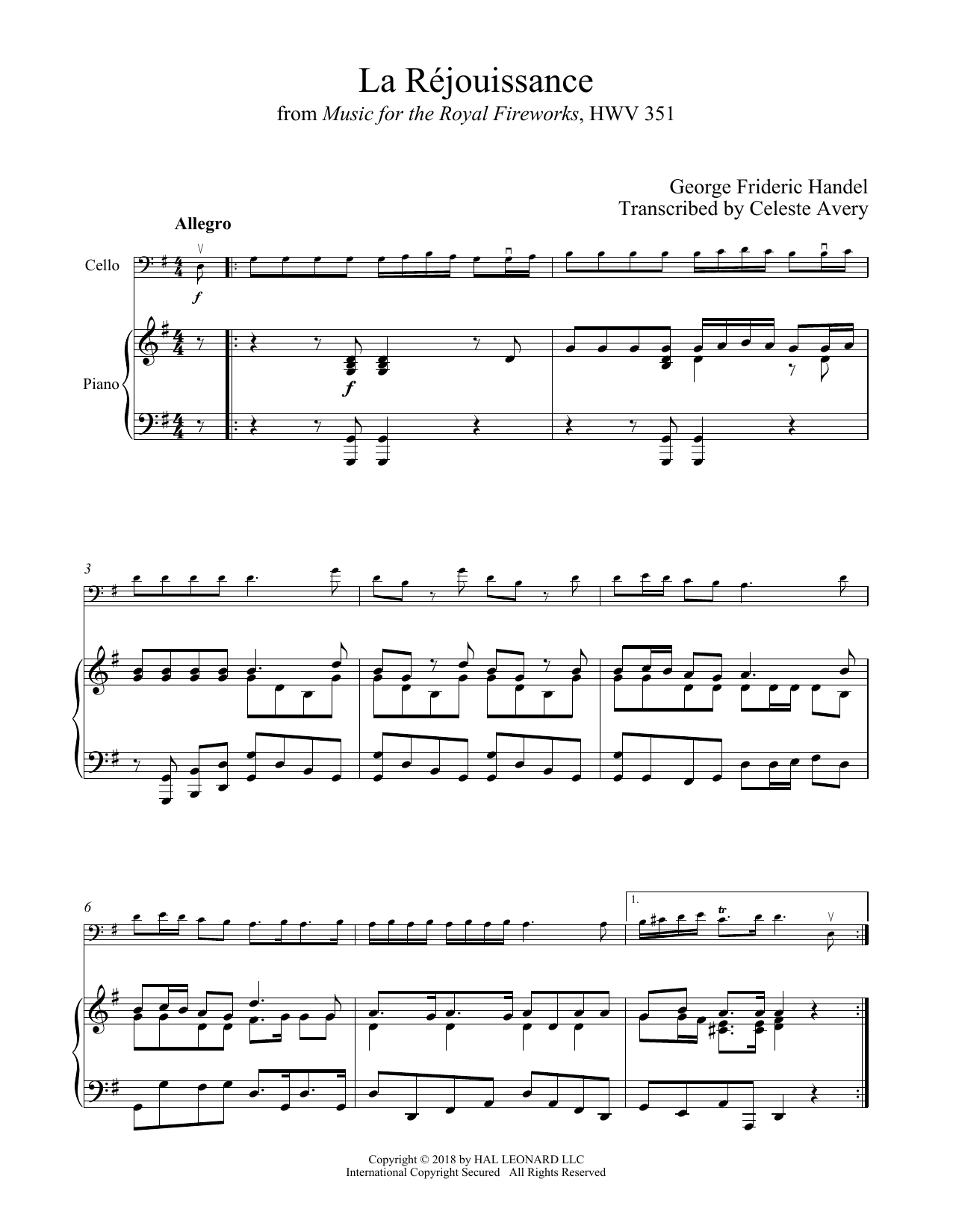 George Frederic Handel La Rejouissance Sheet Music