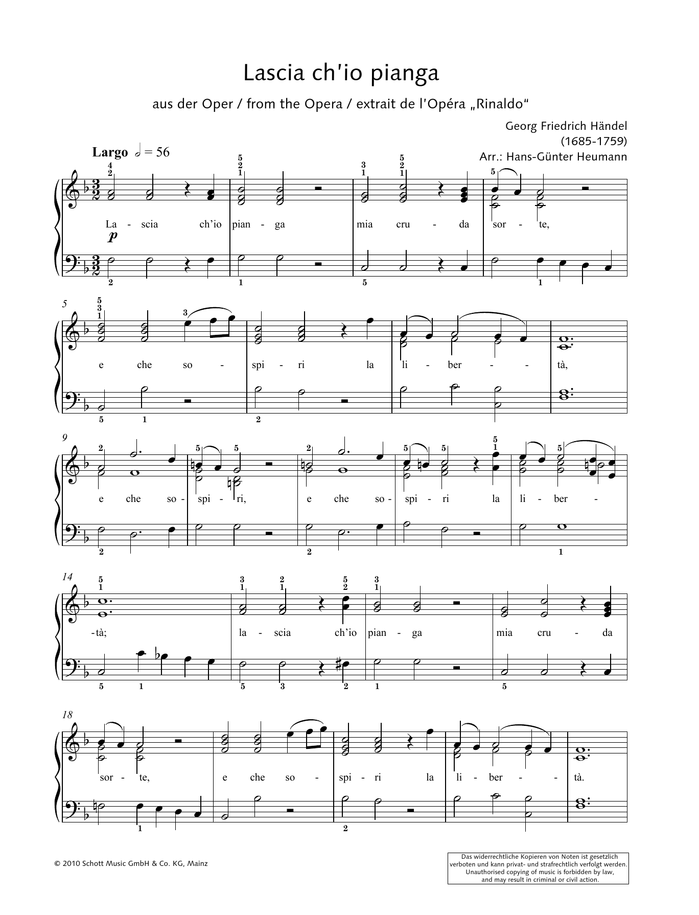Hans-Gunter Heumann Lascia ch' io pianga Sheet Music