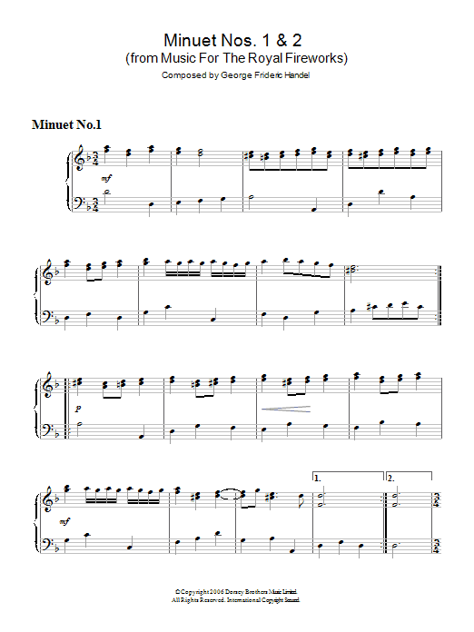 George Frideric Handel Minuet Nos.1 & 2 (from Music For The Royal Fireworks) Sheet Music