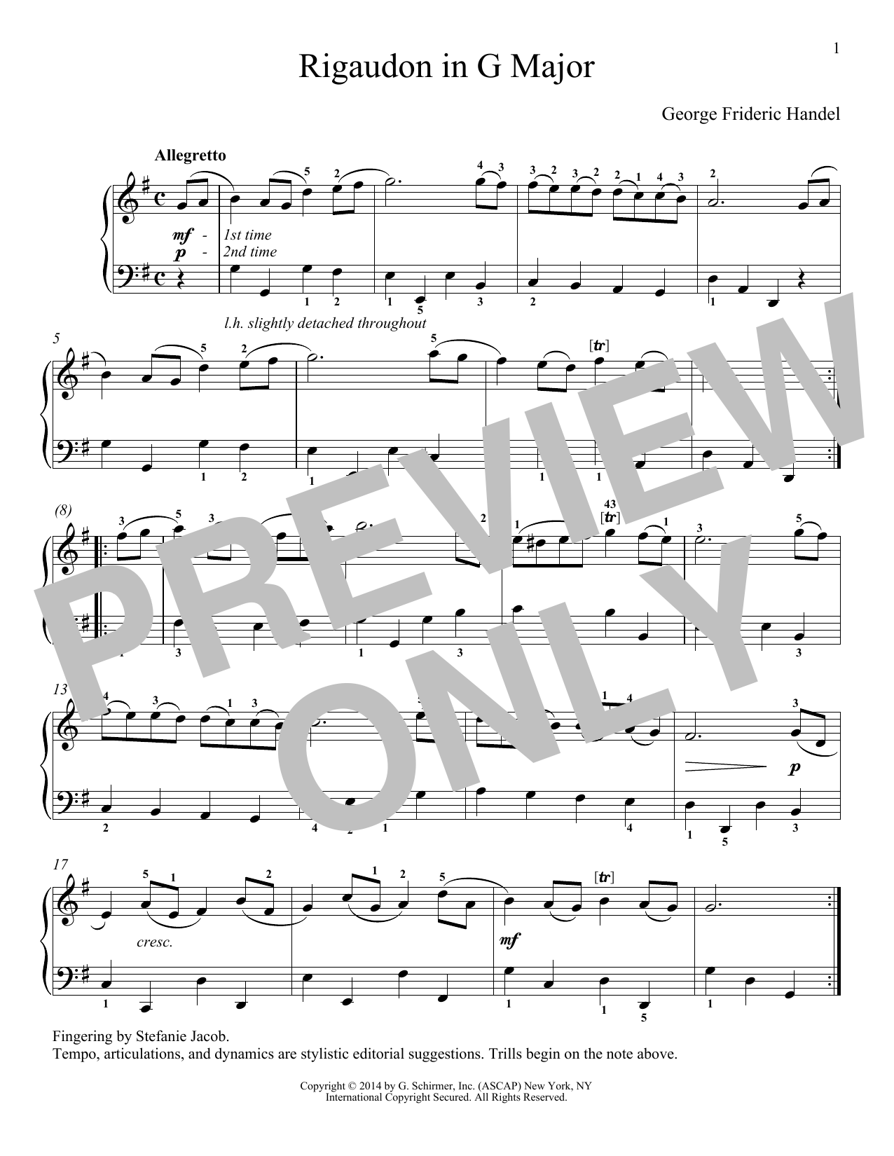 George Frideric Handel Rigaudon Sheet Music
