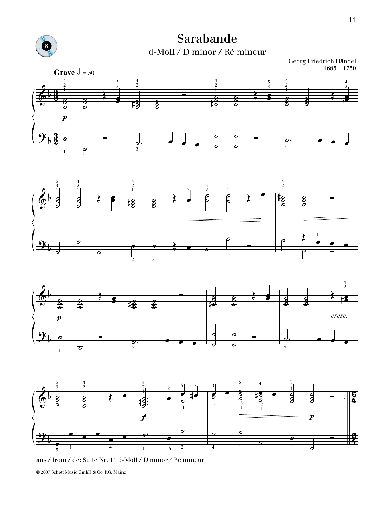 George Frideric Handel Sarabande D minor Sheet Music