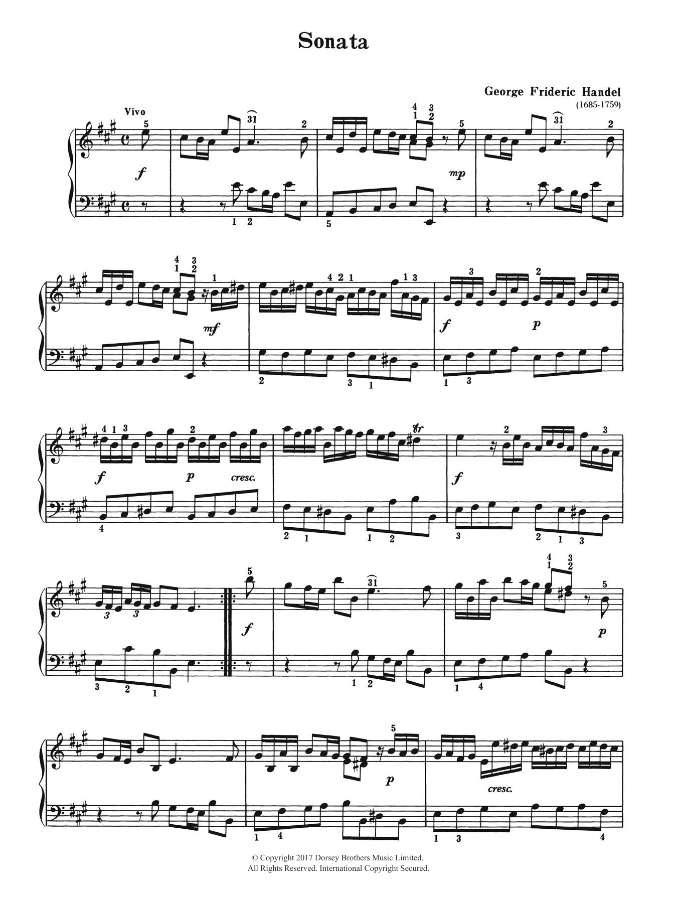 George Frideric Handel Sonata Sheet Music