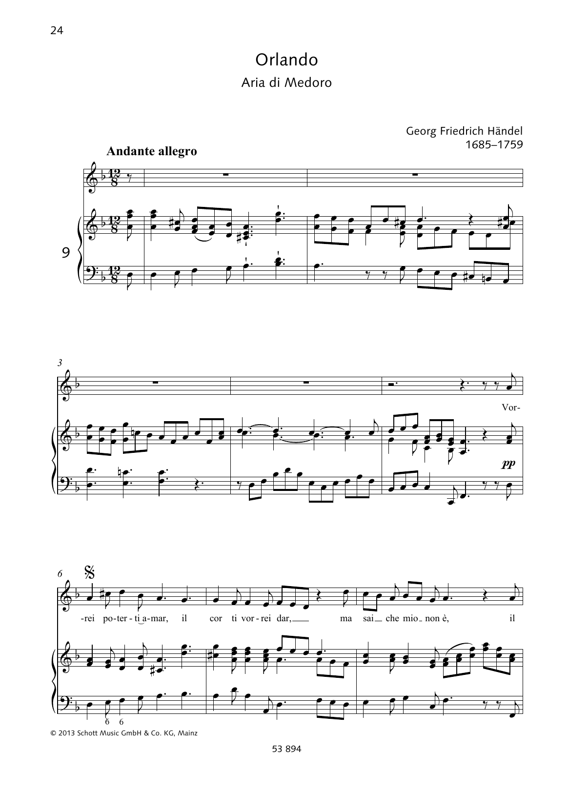 George Frideric Handel Vorrei poterti amar Sheet Music