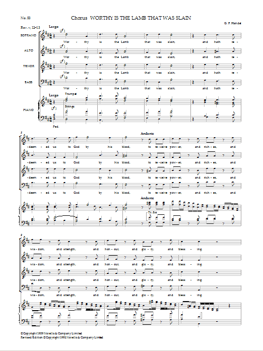 George Frideric Handel Worthy Is The Lamb That Was Slain Sheet Music