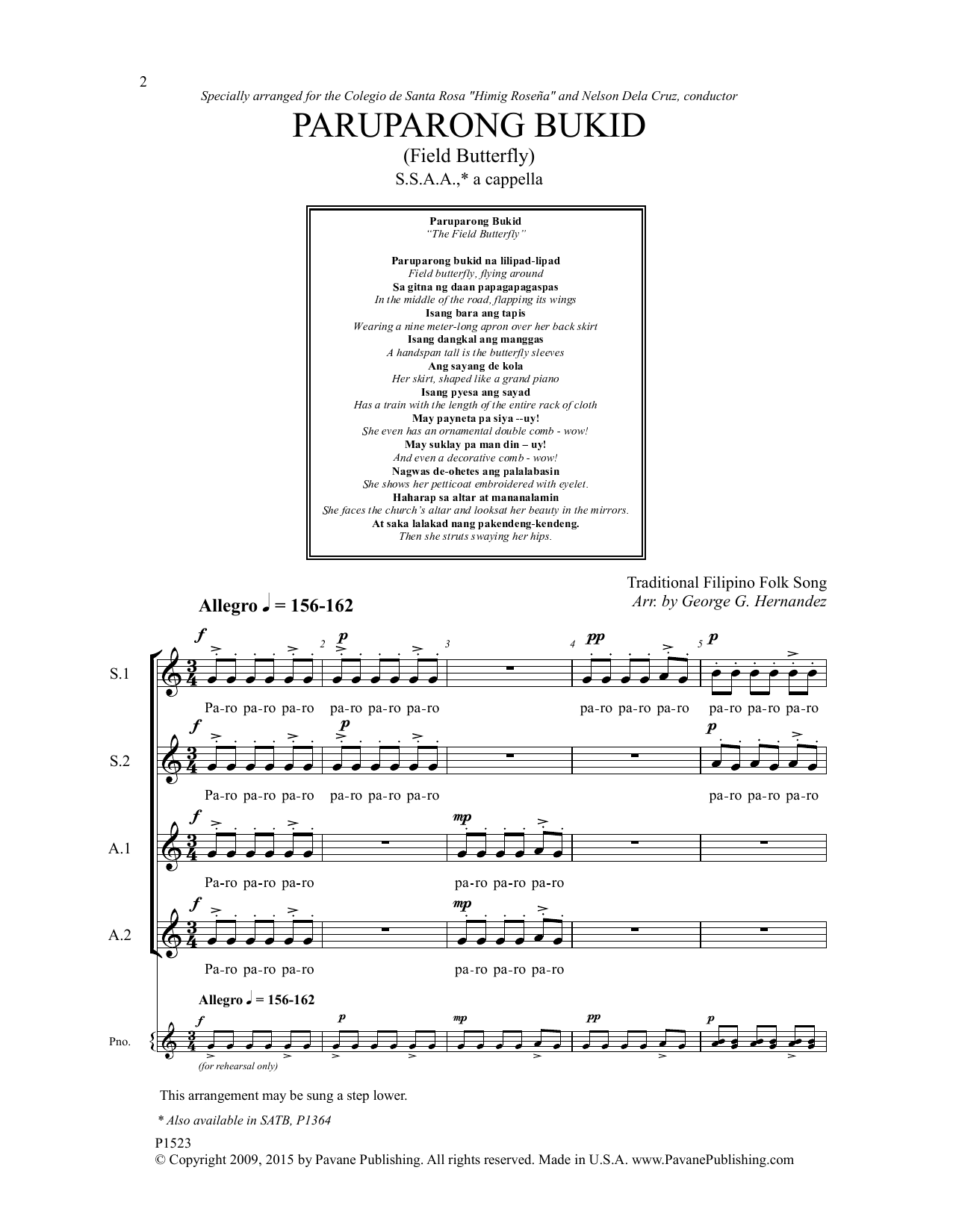 George G. Hernandez Paruparong Bukid Sheet Music